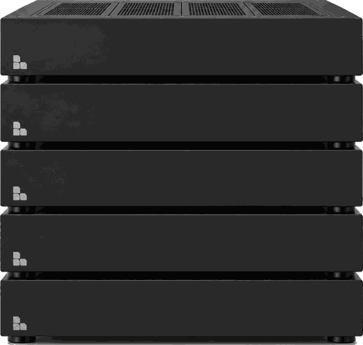 A BayMachines private AI cluster, five units stacked